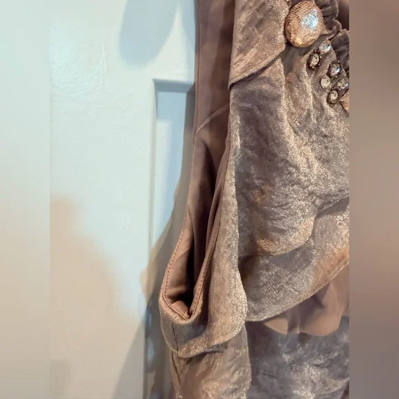 NWT SL Fashions 16W Bronze Tiered Dress Embellished Neck Cocktail Wedding Guest - Picture 3 of 13